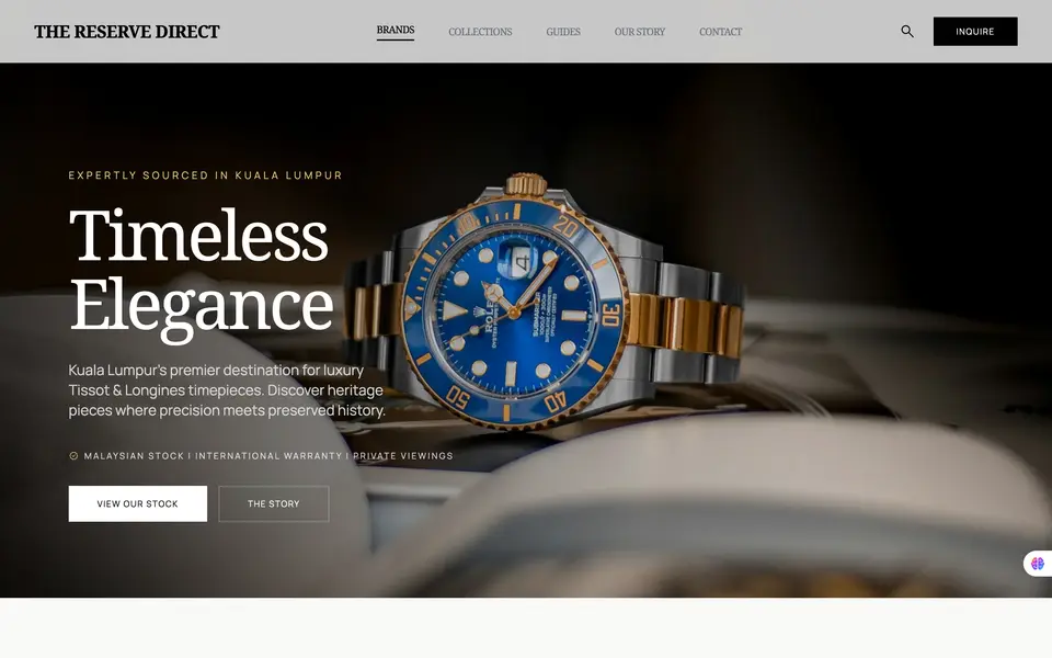 The Reserve Direct homepage as built